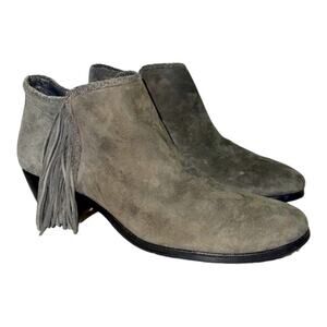 Sam Edelman Paige Grey Suede Fall Winter Fringe Zip-Up Booties